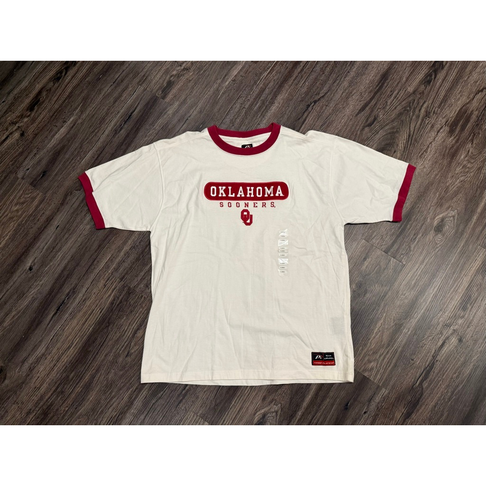 Vintage 90s Oklahoma Sooners Ringer T Shirt Sz XL Pro Player NCAA White/Red - Picture 2 of 8